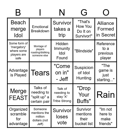 Survivor - Season #48 Bingo Card