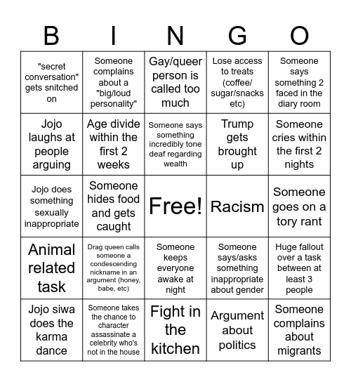 BB Bingo Card