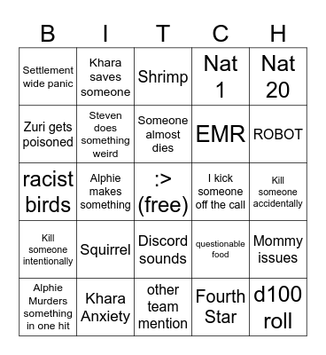 Team Sunset Bingo Card