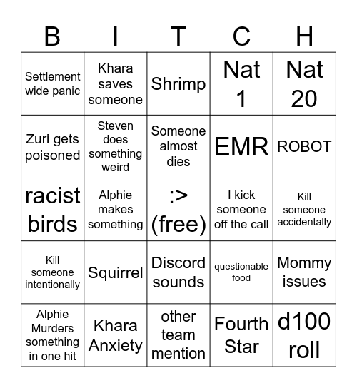 Team Sunset Bingo Card