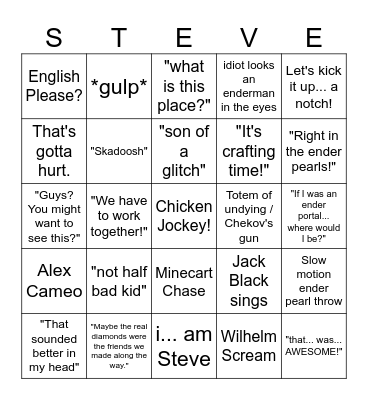Minecraft Movie Bingo Card