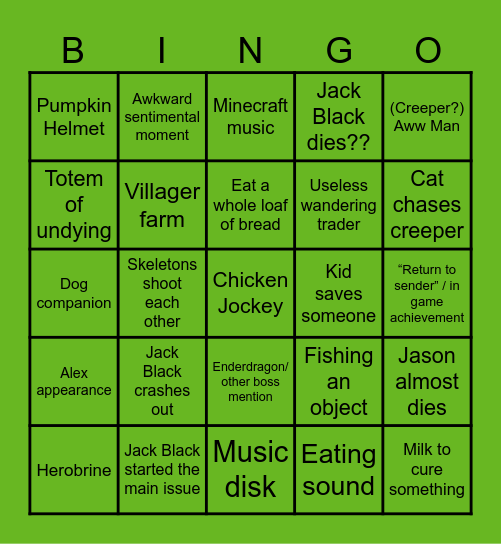 Minecraft Bingo Card