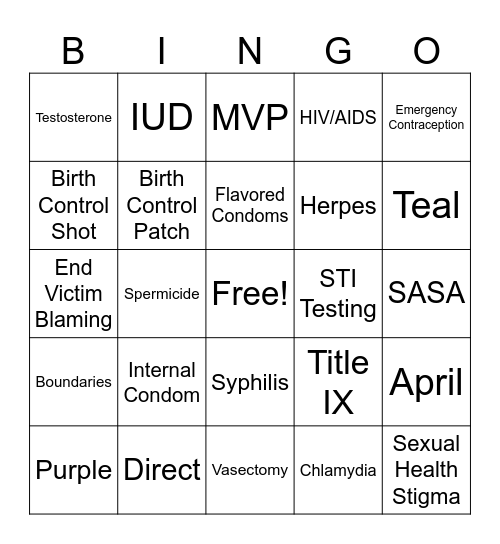 CONDOM BINGO Card
