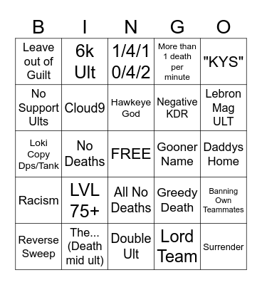 Marvel Rivals V1 Bingo Card