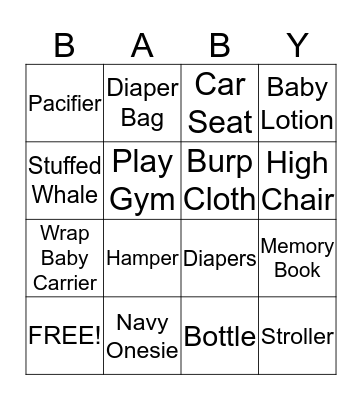 Shannon's Baby Shower Bingo Card
