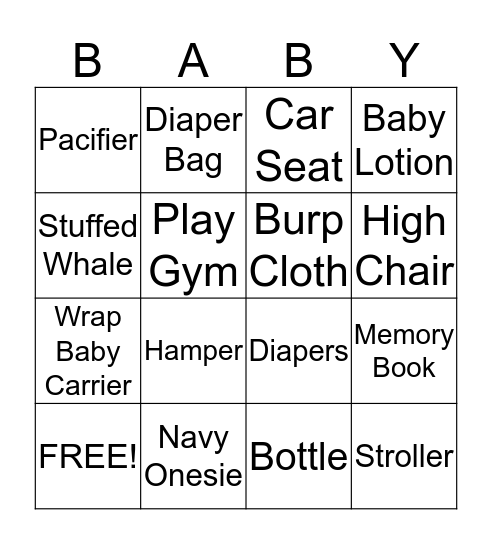 Shannon's Baby Shower Bingo Card