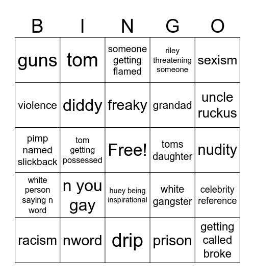 Boondocks bingo Card