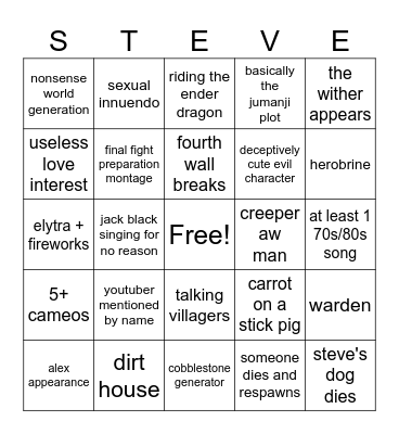 Minecraft Movie Bingo Card