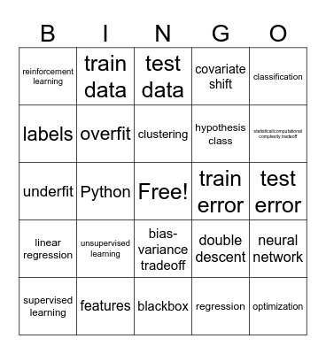 Machine Learning Bingo Card