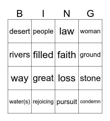 5th Sunday of Lent year C Bingo Card