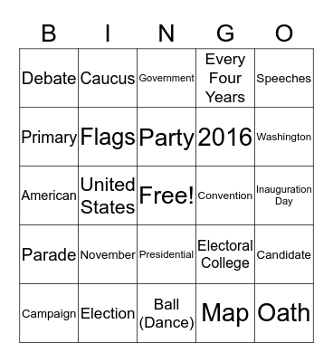 Presidential Election Bingo Card