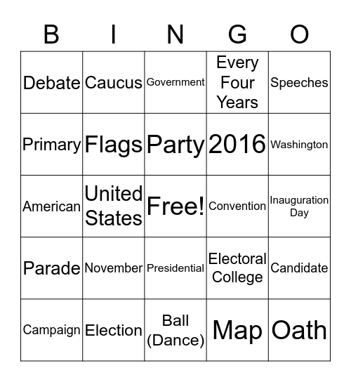Presidential Election Bingo Card