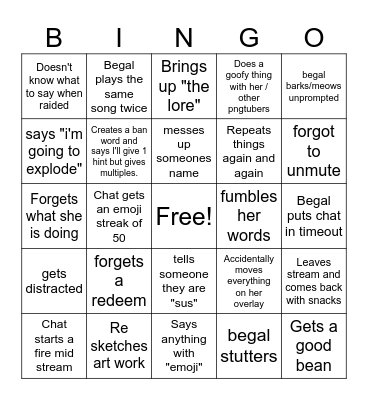 Begal bingo Card
