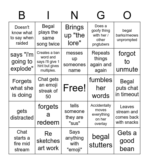 Begal bingo Card