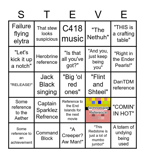 Minecraft Movie Bingo Card