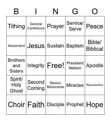 General Conference 2025 Bingo Card