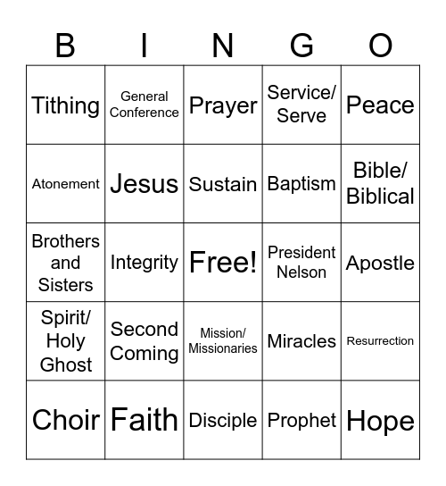 General Conference 2025 Bingo Card
