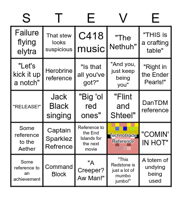 Minecraft Movie Bingo Card
