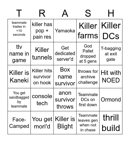 Ultimate DBD Bingo Card