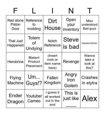 Minecraft Movie Bingo Card