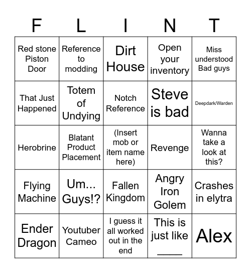 Minecraft Movie Bingo Card