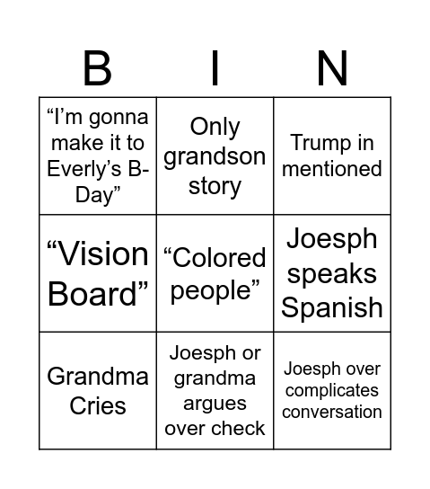 Boy Bingo Card
