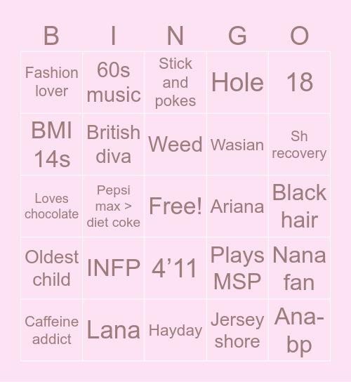 Freya's bingo Card