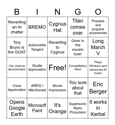 Eric Johnson's Space News Bingo Card Bingo Card
