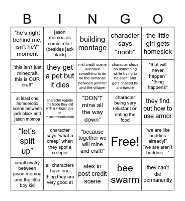 minecraft movie bingo Card
