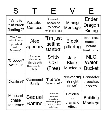 Shitty Minecraft Bingo Card