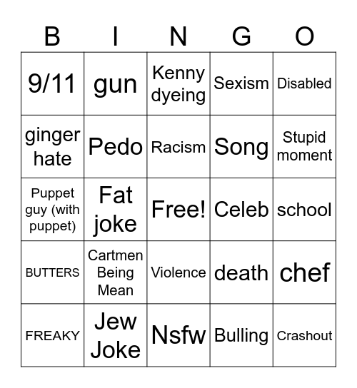 Southpark Bingo Card