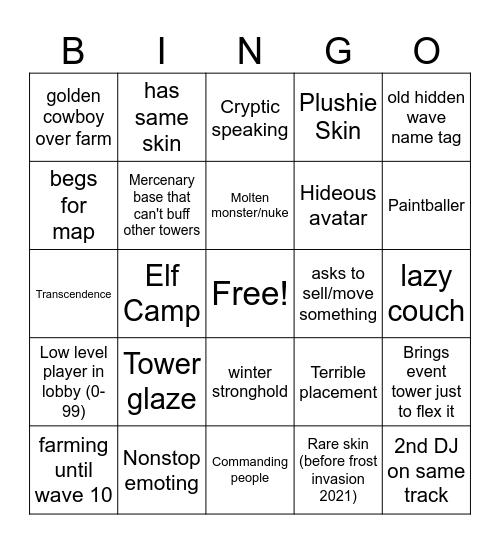 TDS Bingo Card