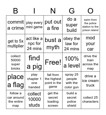 Lego city undercover bingo Card