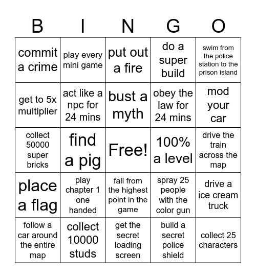 Lego city undercover bingo Card