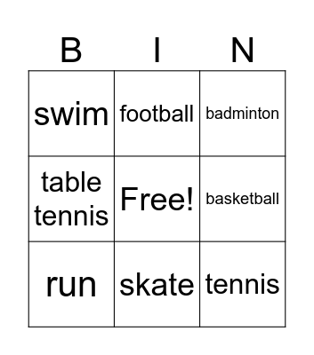 Sports Bingo Card