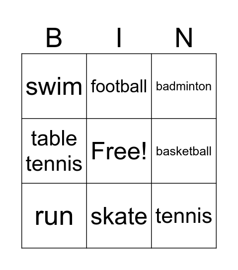 Sports Bingo Card