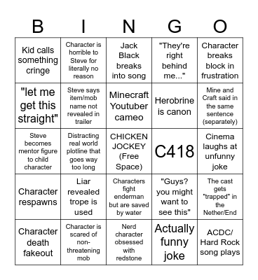THE BOYS MINECRAFT BASH Bingo Card