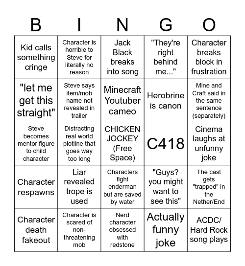 THE BOYS MINECRAFT BASH Bingo Card
