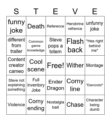 Minecraft Movie Bingo Card