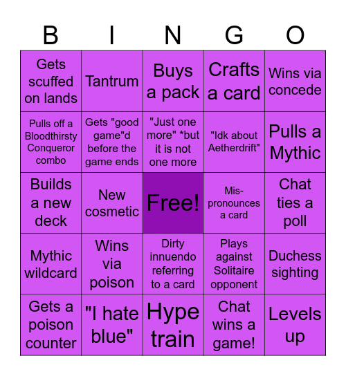 Arena Bingo Card