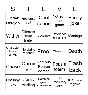Minecraft Movie Bingo Card