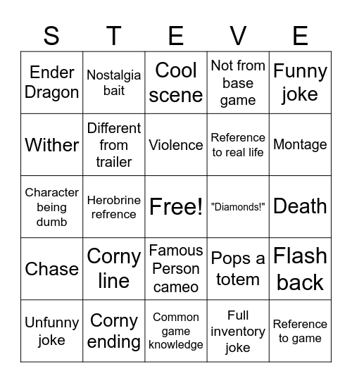 Minecraft Movie Bingo Card