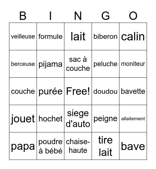 Baby bingo Card