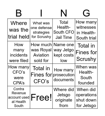 Team 6 Mash-up Bingo Card