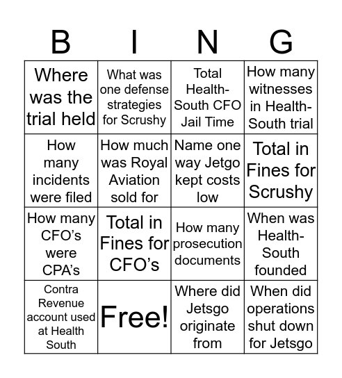 Team 6 Mash-up Bingo Card