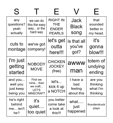 MINECRAFT MOVIE BINGO Card