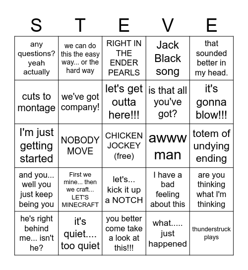 MINECRAFT MOVIE BINGO Card