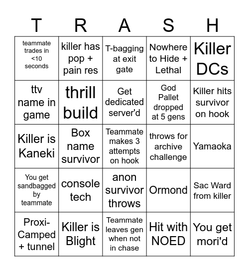 Ultimate DBD Bingo Card