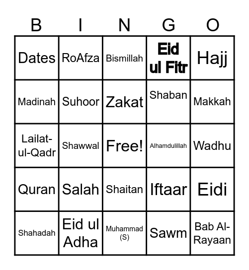 Eid Bingo Card