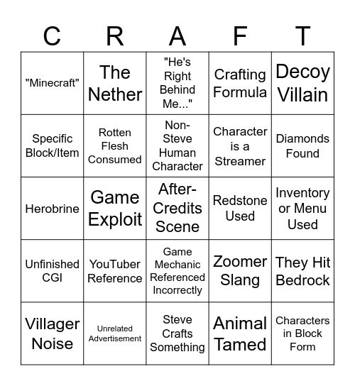 del's Minecraft Bingo Card